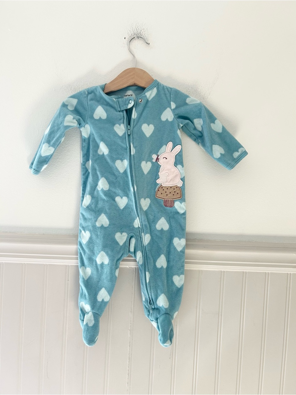 Carter's 6 Months Blue Heart Bunny Fleece One-Piece